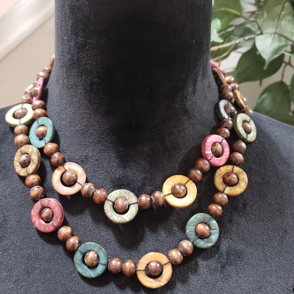Vintage Bohemian Multicolor Wood Beaded Long Sweater Style Teardrop Necklace - Picture 7 of 10
